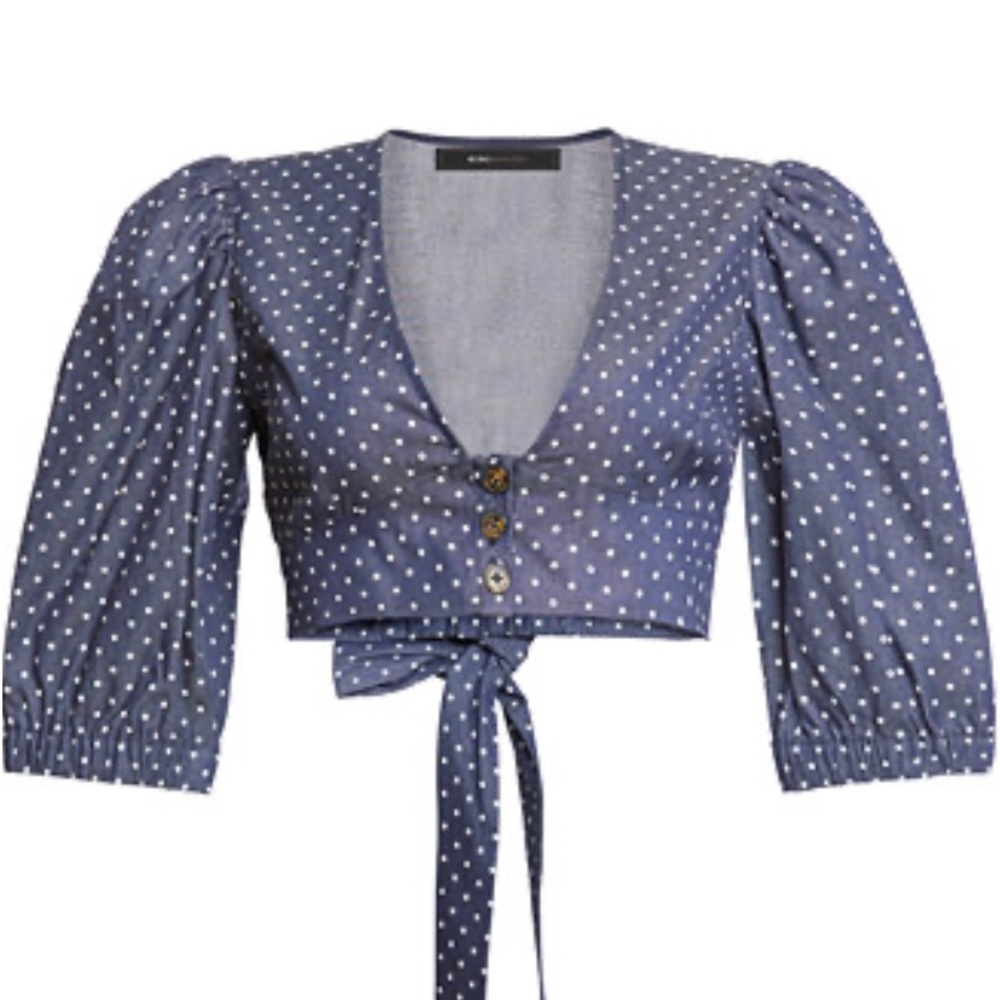BCBGMAXAZRIA Cotton Puff Sleeve V-neck Crop Top